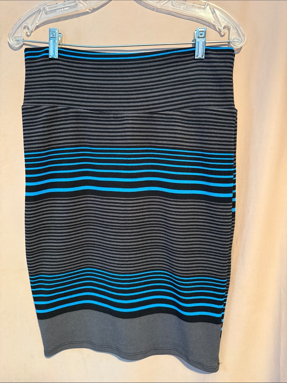 LuLaRoe Black and Bright Blue Striped Knit Pencil Skirt